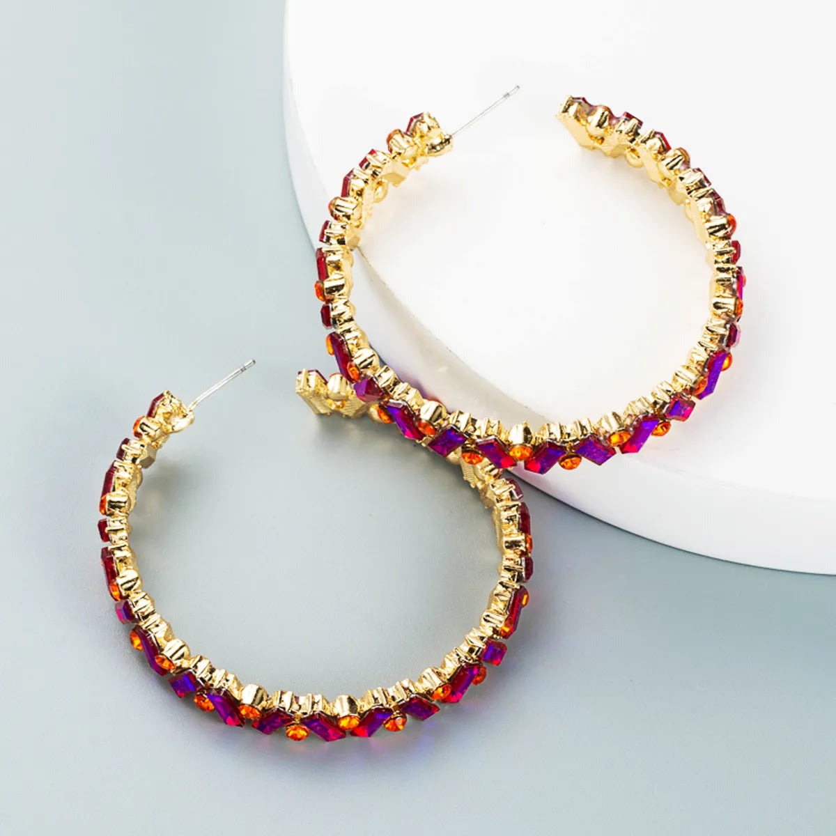 Fashion C-Shaped Colored Rhinestone Big Earrings Wholesale Nihaojewelry