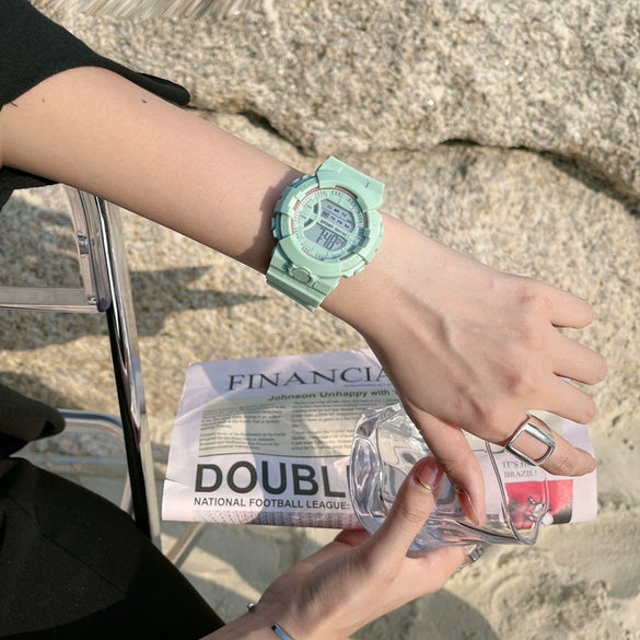 Fashion Candy Color Multifunctional Waterproof Luminous Electronic Watch Casual Style For Men And Women Plastic Case And Silicone Strap