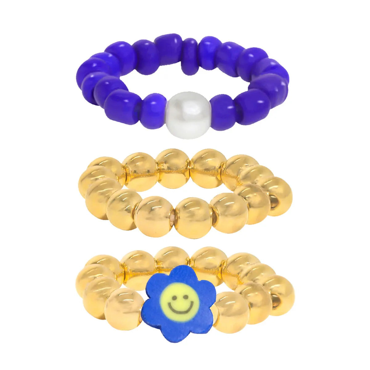 Fashion Candy Color Soft  Smile Face Beaded Elastic Ring Wholesale Nihaojewelry