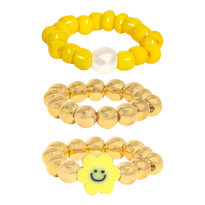 Fashion Candy Color Soft  Smile Face Beaded Elastic Ring Wholesale Nihaojewelry