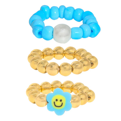 Fashion Candy Color Soft  Smile Face Beaded Elastic Ring Wholesale Nihaojewelry