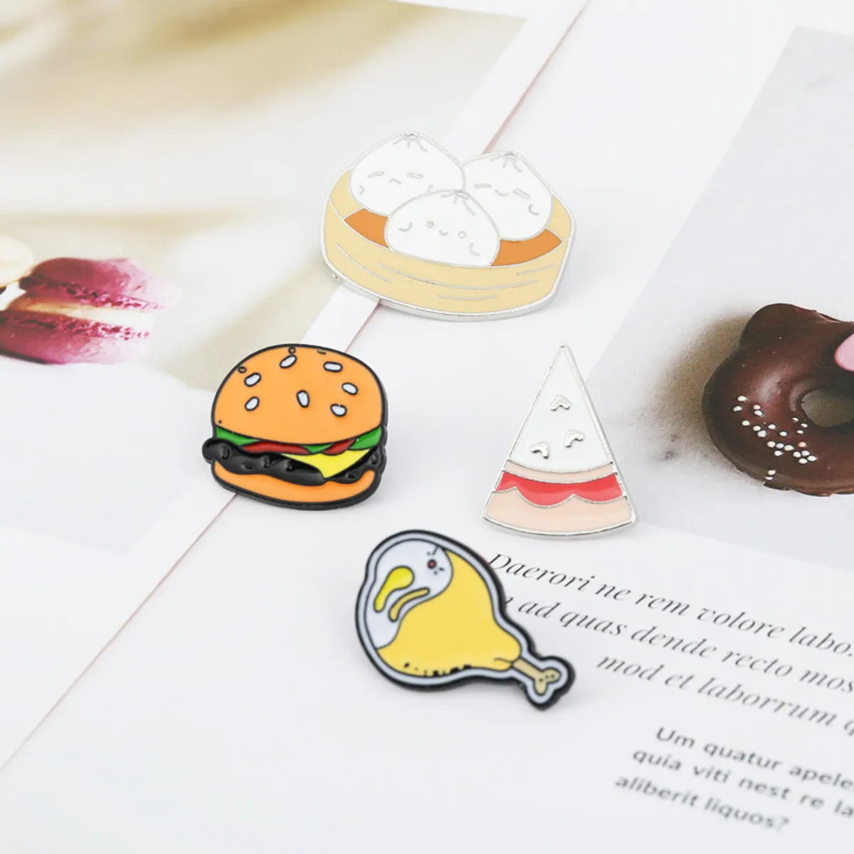 Fashion Cartoon Pizza Hamburger Bun Chicken Leg Collar Pin Badge