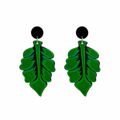 Fashion Cartoon Stud Earrings Retro Totem Green Leaf Earrings