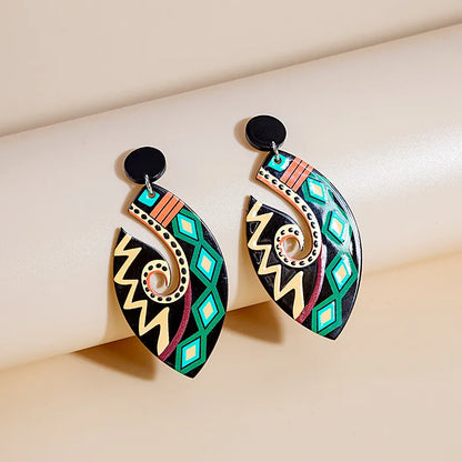 Fashion Cartoon Stud Earrings Retro Totem Green Leaf Earrings