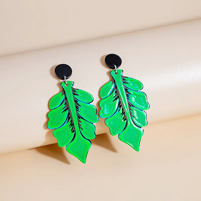 Fashion Cartoon Stud Earrings Retro Totem Green Leaf Earrings