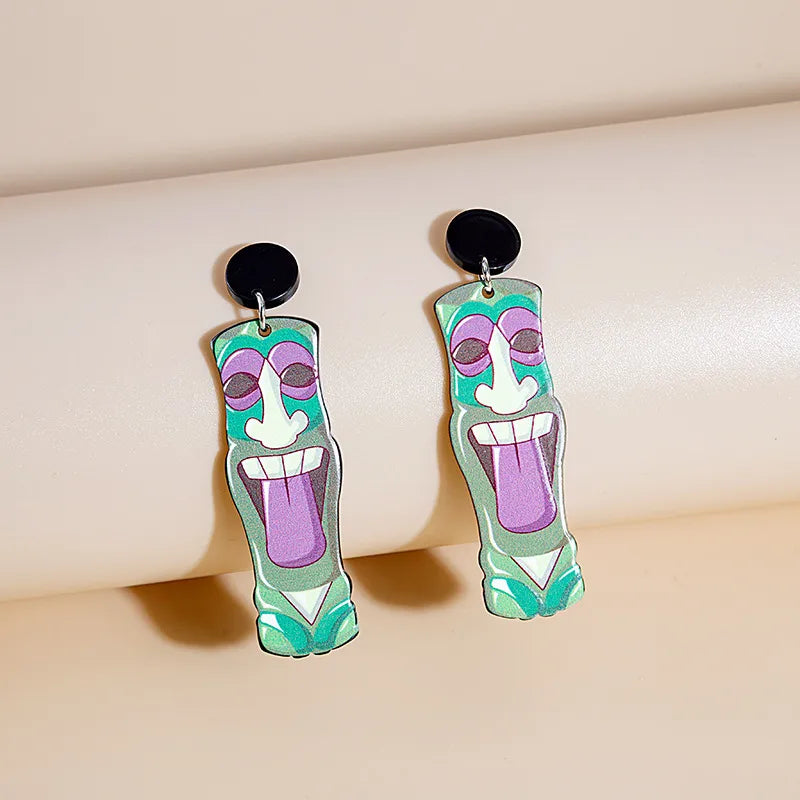 Fashion Cartoon Stud Earrings Retro Totem Green Leaf Earrings