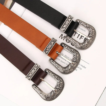 Fashion Carved Buckle  Elegant Retro Pin Buckle Belt Jeans Belt Wholesale