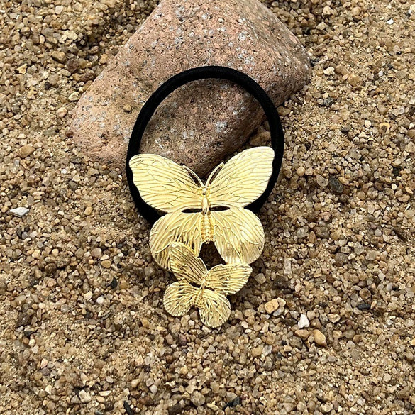 Fashion Casual Allmatch Golden Butterfly Flower Metal High Elastic Hair Rope With Electroplating Niche Design Sense