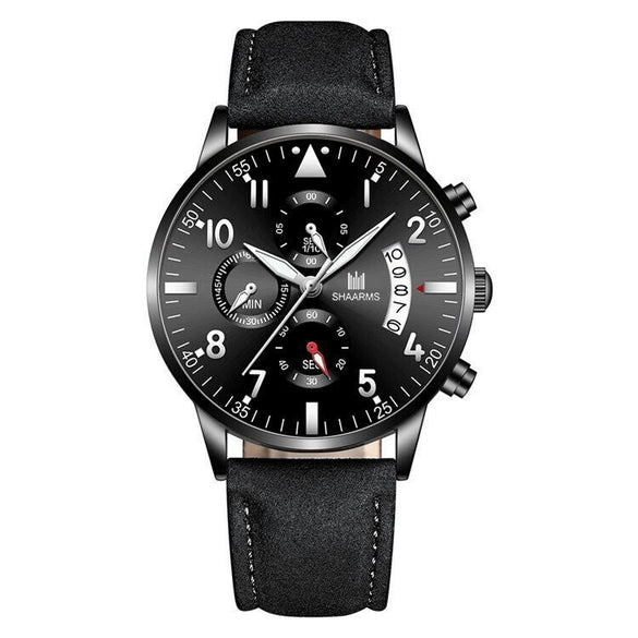 Fashion Casual Wings Bracelet Set And Men's Quartz Watch Alloy Case Imitation Leather Strap Stainless Steel Clasp Round Dial