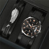 Fashion Casual Wings Bracelet Set And Men's Quartz Watch Alloy Case Imitation Leather Strap Stainless Steel Clasp Round Dial