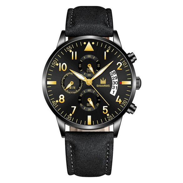 Fashion Casual Wings Bracelet Set And Men's Quartz Watch Alloy Case Imitation Leather Strap Stainless Steel Clasp Round Dial
