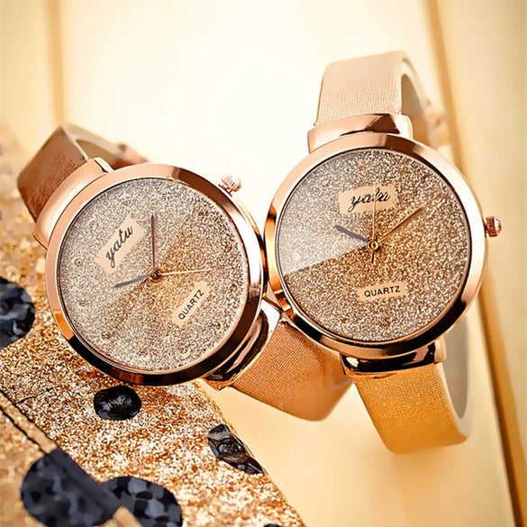 Fashion Casual Women's Belt Quartz Watch Metal Case Imitation Leather Strap Round Dial
