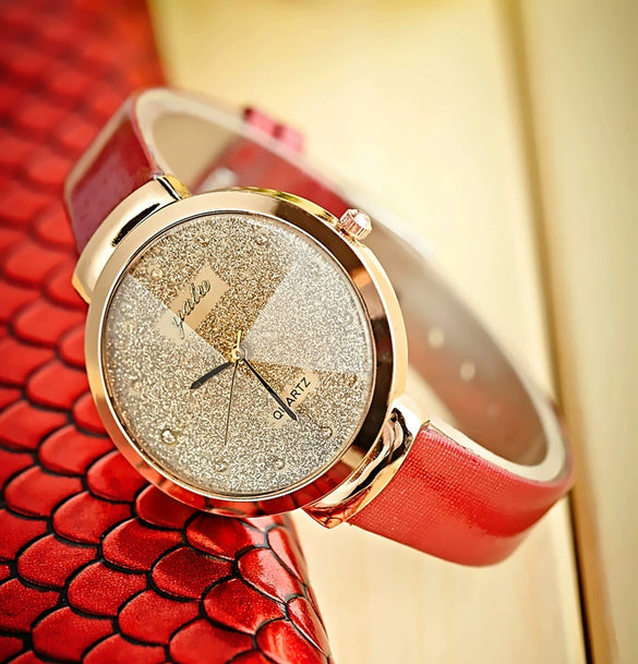 Fashion Casual Women's Belt Quartz Watch Metal Case Imitation Leather Strap Round Dial
