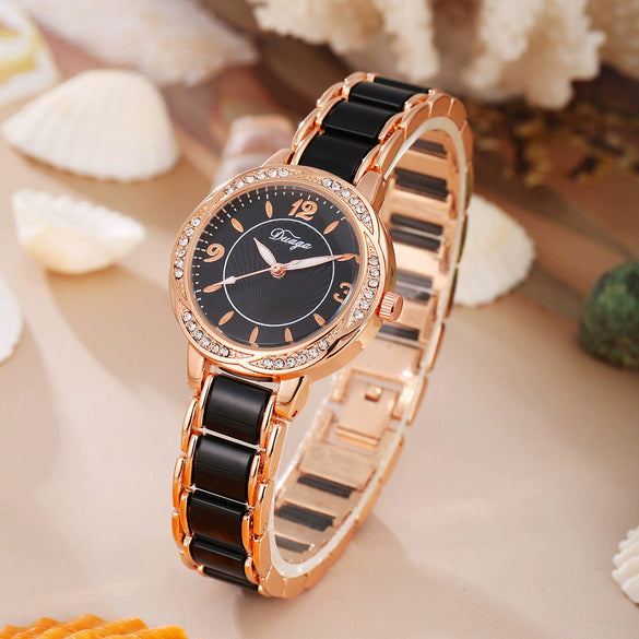 Fashion Casual Women's Quartz Watch With Lace And Round Diamond Alloy And Stainless Steel Materials