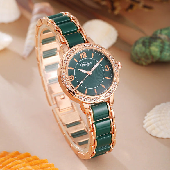 Fashion Casual Women's Quartz Watch With Lace And Round Diamond Alloy And Stainless Steel Materials