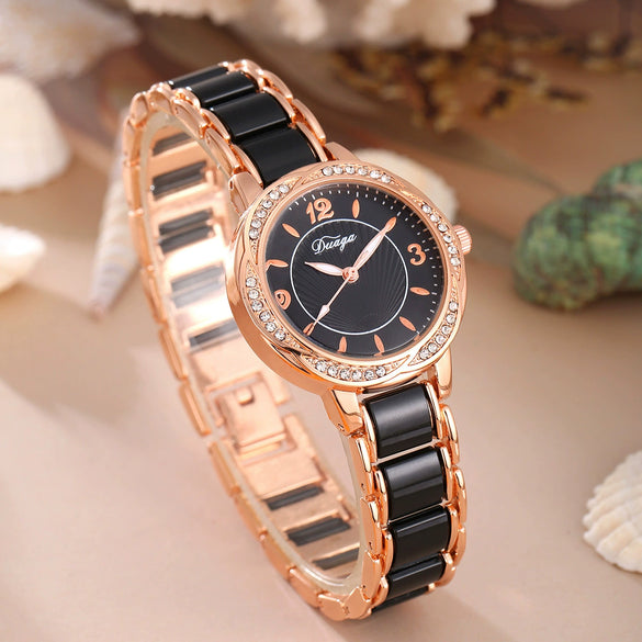 Fashion Casual Women's Quartz Watch With Lace And Round Diamond Alloy And Stainless Steel Materials