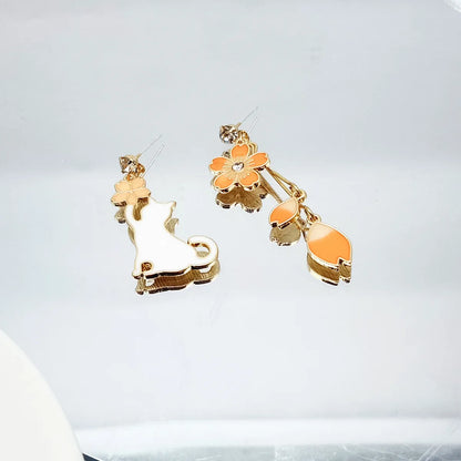 Fashion Cat Alloy Asymmetrical Inlay Rhinestones Drop Earrings