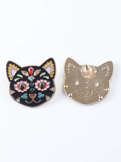 Fashion Cat Metal Inlay Rhinestones Women'S Earrings 1 Pair