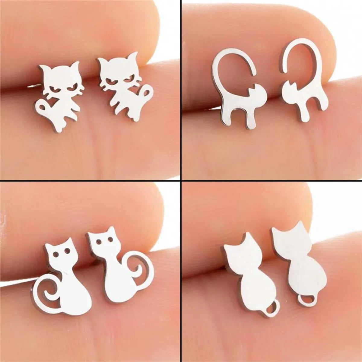 1 Pair Fashion Cat 304 Stainless Steel 18K Gold Plated Ear Studs