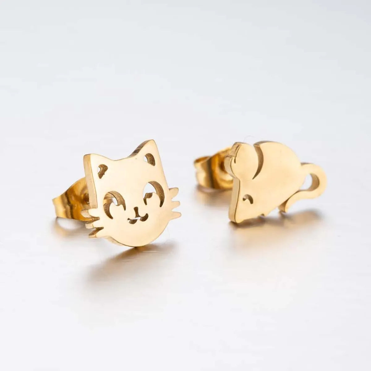 Fashion Cat Stainless Steel Plating Ear Studs 1 Pair