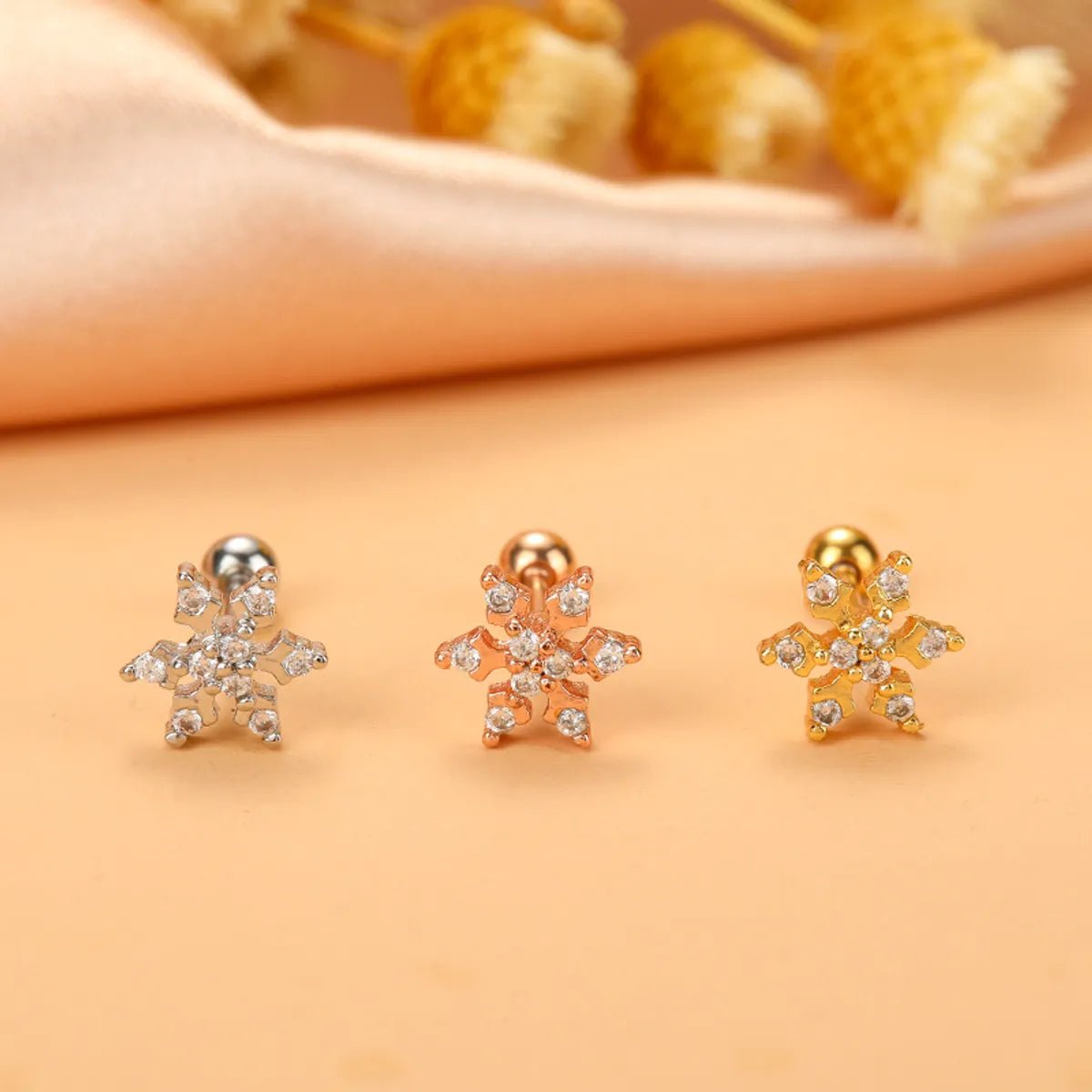 Fashion Cherry Flower Stainless Steel Copper Plating Inlay Zircon Ear Studs 1 Piece