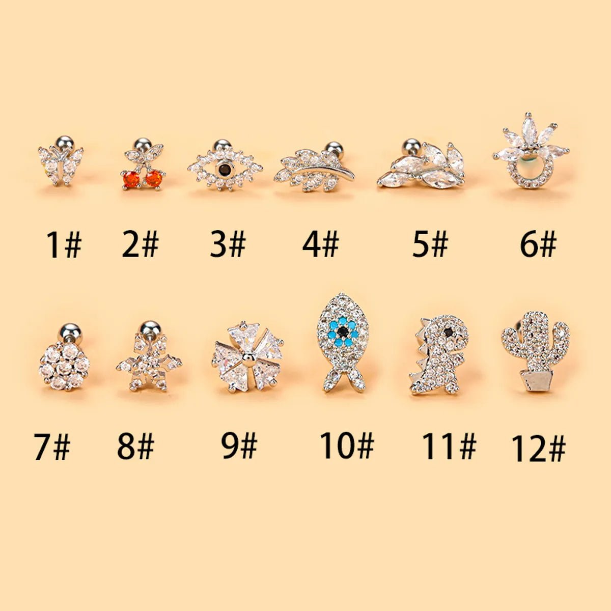 Fashion Cherry Flower Stainless Steel Copper Plating Inlay Zircon Ear Studs 1 Piece