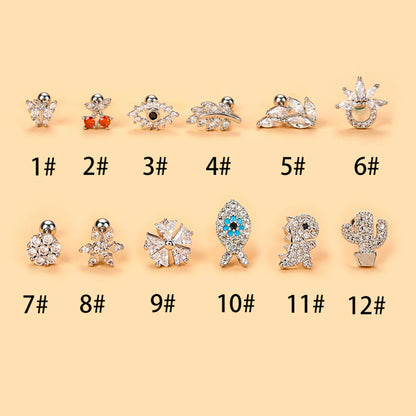 Fashion Cherry Flower Stainless Steel Copper Plating Inlay Zircon Ear Studs 1 Piece