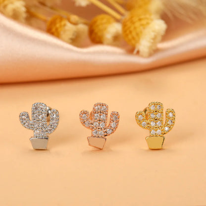 Fashion Cherry Flower Stainless Steel Copper Plating Inlay Zircon Ear Studs 1 Piece