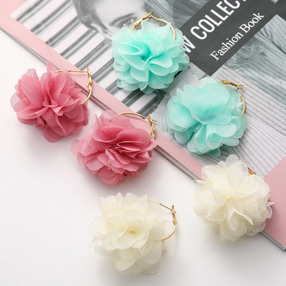 Fashion Chiffon Cloth Lace Flower Multi-layer Earrings