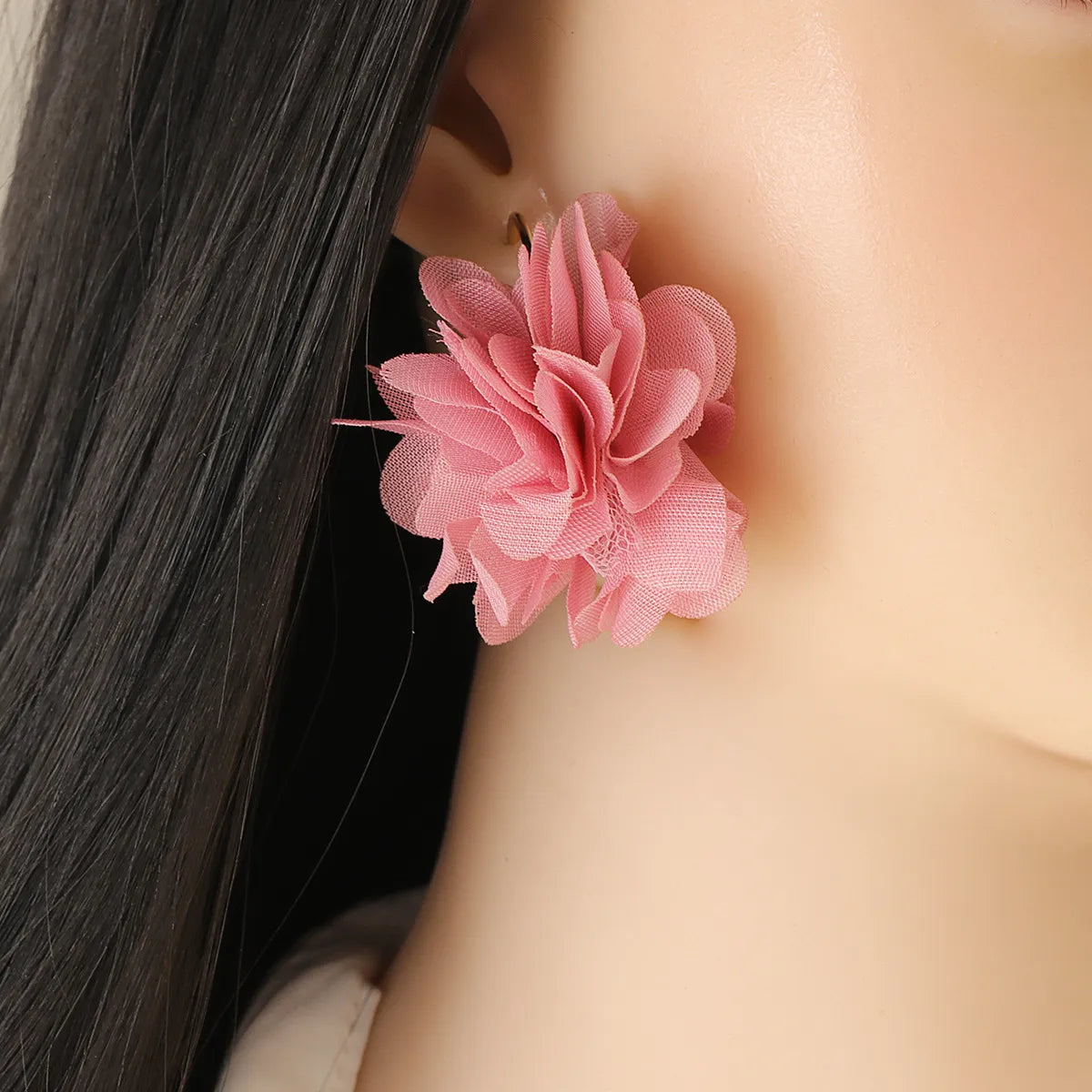 Fashion Chiffon Cloth Lace Flower Multi-layer Earrings