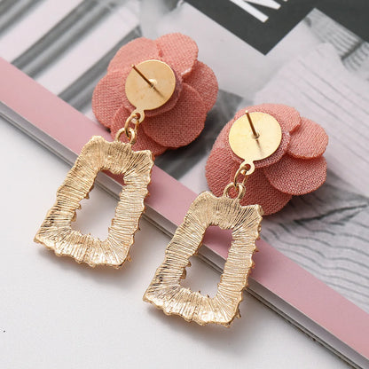 Fashion Chiffon Cloth Lace Flower Multi-layer Earrings