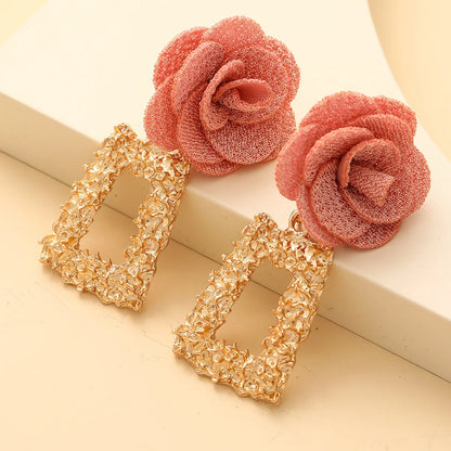 Fashion Chiffon Cloth Lace Flower Multi-layer Earrings