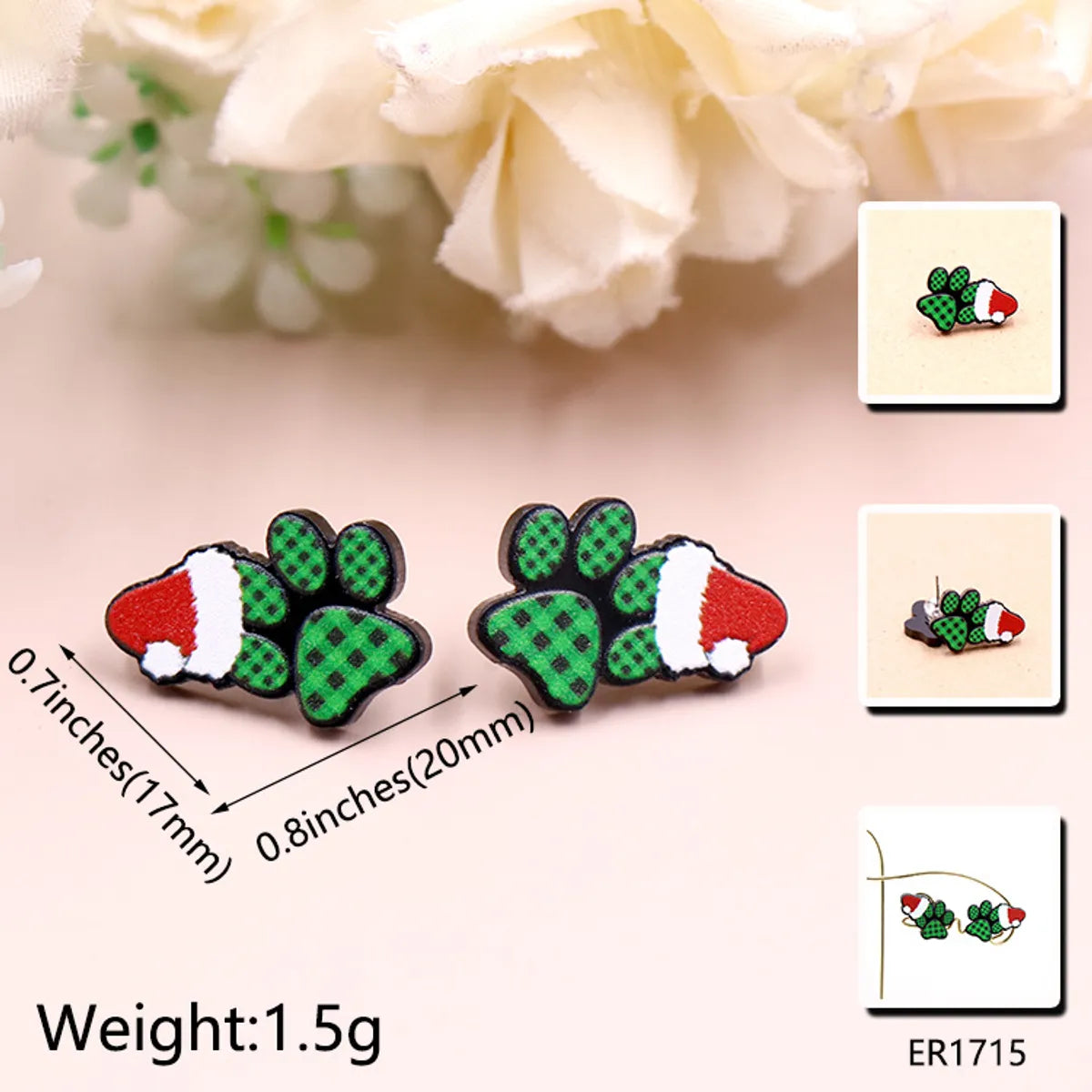 Wholesale Jewelry 1 Pair Fashion Christmas Hat Arylic Ear Studs