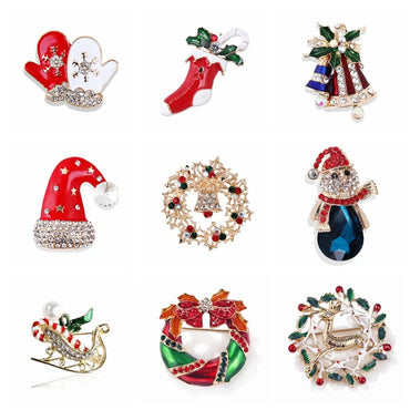 Fashion Christmas Hat Christmas Tree Snowman Alloy Inlay Rhinestones Unisex Brooches