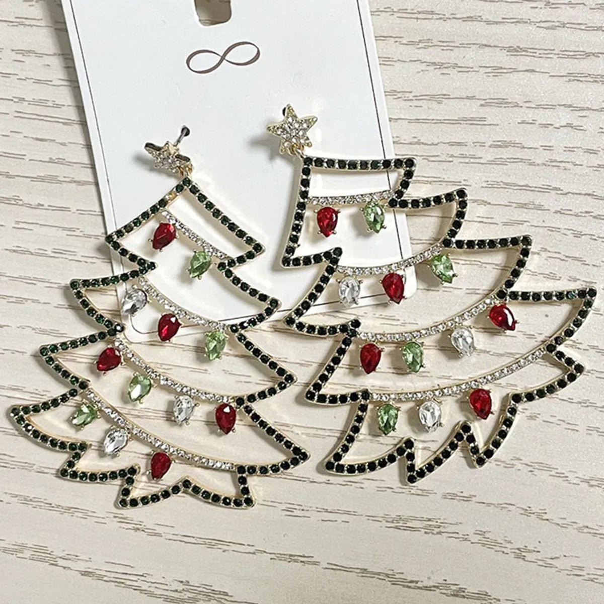 1 Pair Fashion Christmas Tree Enamel Inlay Alloy Rhinestones Drop Earrings