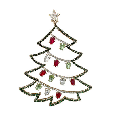 1 Pair Fashion Christmas Tree Enamel Inlay Alloy Rhinestones Drop Earrings