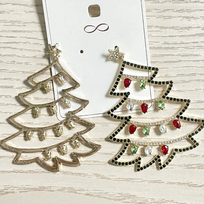 1 Pair Fashion Christmas Tree Enamel Inlay Alloy Rhinestones Drop Earrings