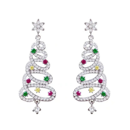 Fashion Christmas Tree Alloy Inlay Artificial Gemstones Christmas Women'S Earrings