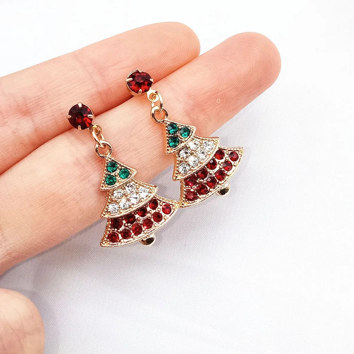 Fashion Christmas Tree Inlay Alloy Rhinestones Earrings Ear Studs