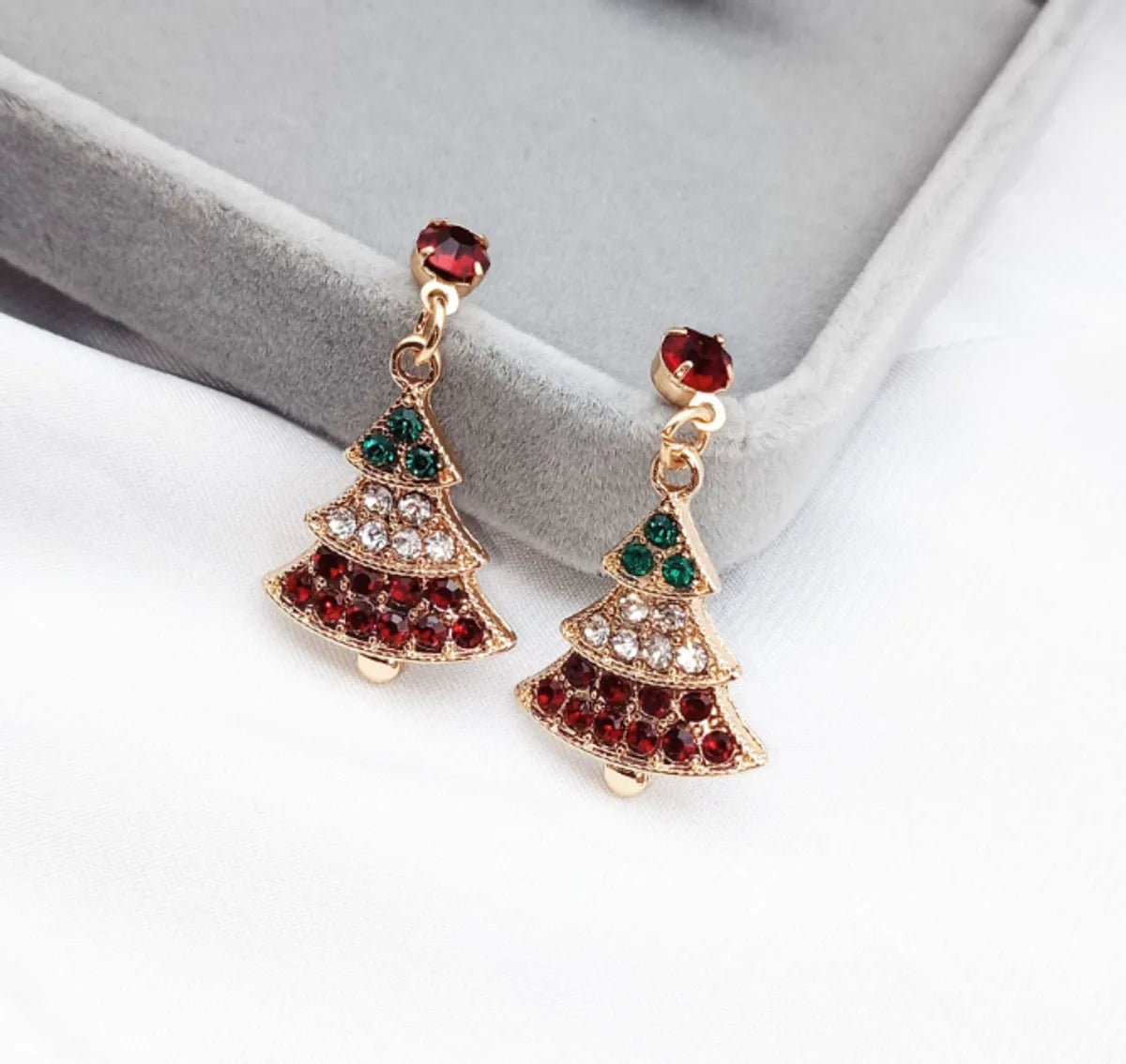 Fashion Christmas Tree Inlay Alloy Rhinestones Earrings Ear Studs