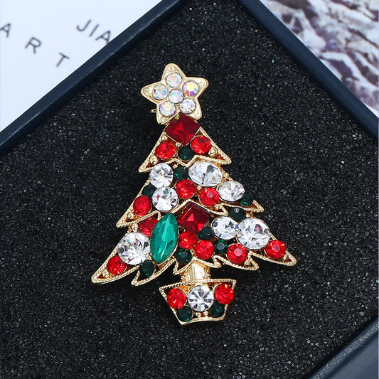 Fashion Christmas Tree Alloy Inlay Rhinestones Women'S Brooches