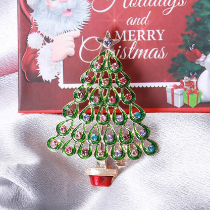 Fashion Christmas Tree Alloy Inlay Rhinestones Women'S Brooches