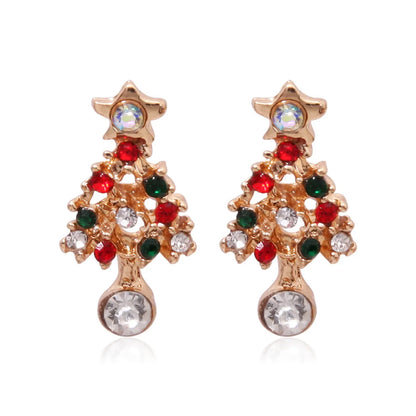 Fashion Christmas Tree Bell Snowflake Alloy Rhinestones Ear Studs