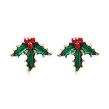 Fashion Christmas Tree Bell Snowflake Alloy Rhinestones Ear Studs