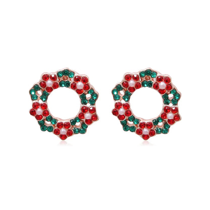 Fashion Christmas Tree Bell Snowflake Alloy Rhinestones Ear Studs