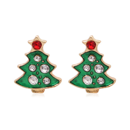 Fashion Christmas Tree Bell Snowflake Alloy Rhinestones Ear Studs