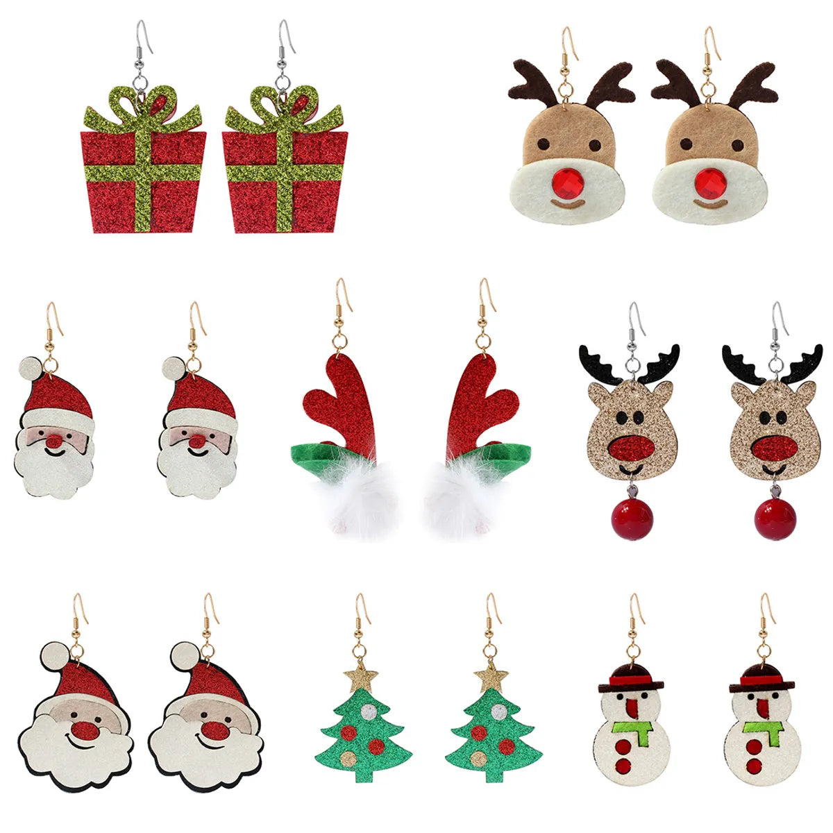 Fashion Christmas Tree Cloth Patchwork Drop Earrings 1 Pair