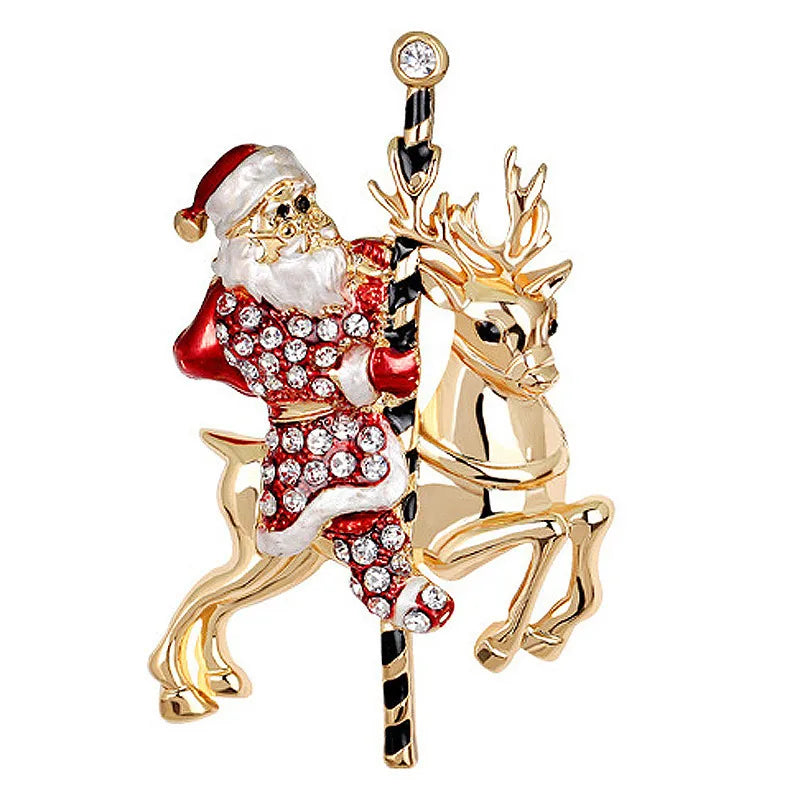 Fashion Christmas Tree Elk Alloy Plating Rhinestones Women'S Brooches