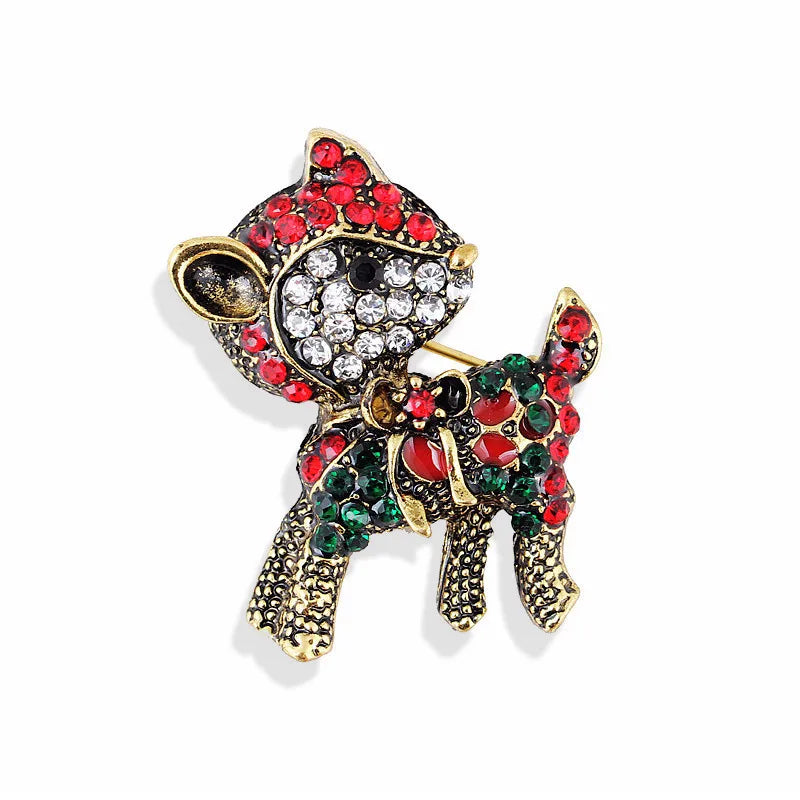 Fashion Christmas Tree Elk Alloy Plating Rhinestones Women'S Brooches