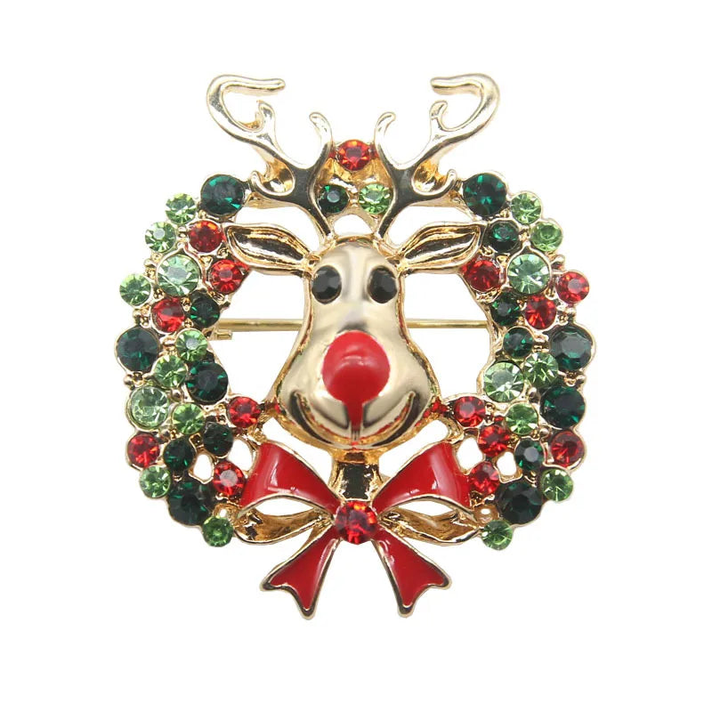 Fashion Christmas Tree Elk Alloy Plating Rhinestones Women'S Brooches